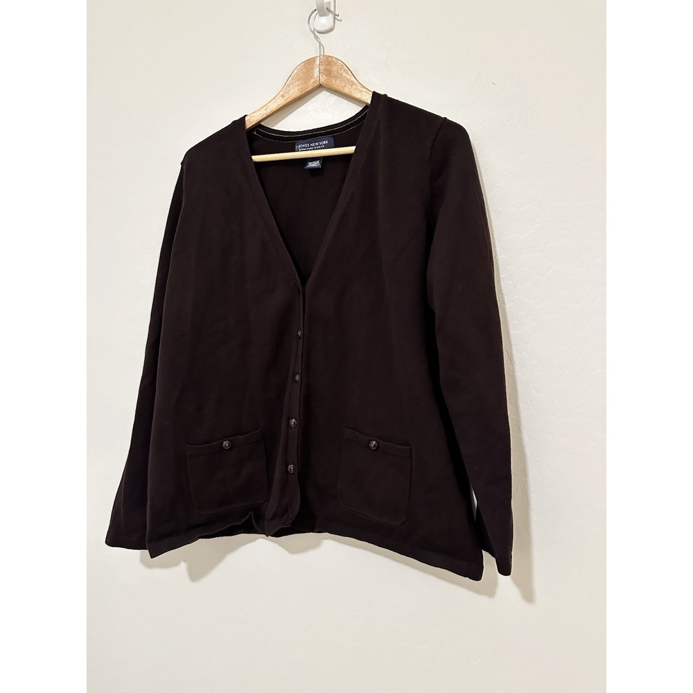Women's Jones New York Button Down Sweater - Size 1X Brown Library Office